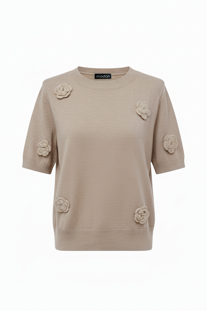 MAGLIA MANICHE CORTE CON FIORI