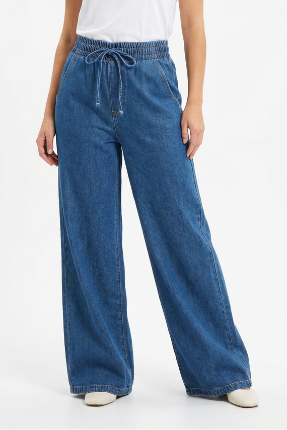 PANTALOINI WIDE LEG DENIM CON ELASTICO IN VITA