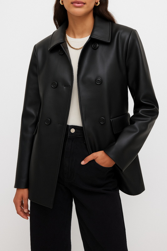 GIACCA DOPPIOPETTO IN ECO-PELLE - LONGLINE