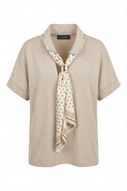 Blusa in Jersey con Foulard a Pois e Fermaglio Dorato
