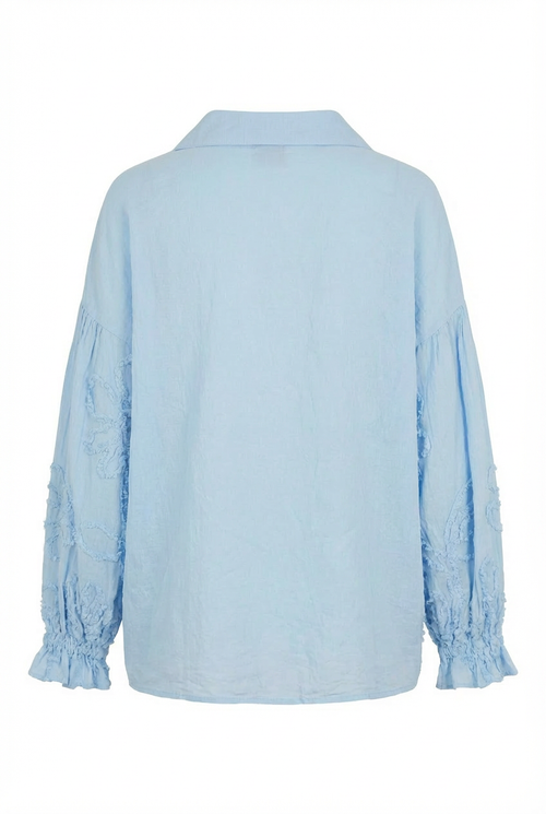 Blusa Relaxed Fit con Ricami Floreali in Rilievo