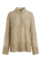 Camicia in Cotone con Ricami Intagliati e Dettagli Crochet