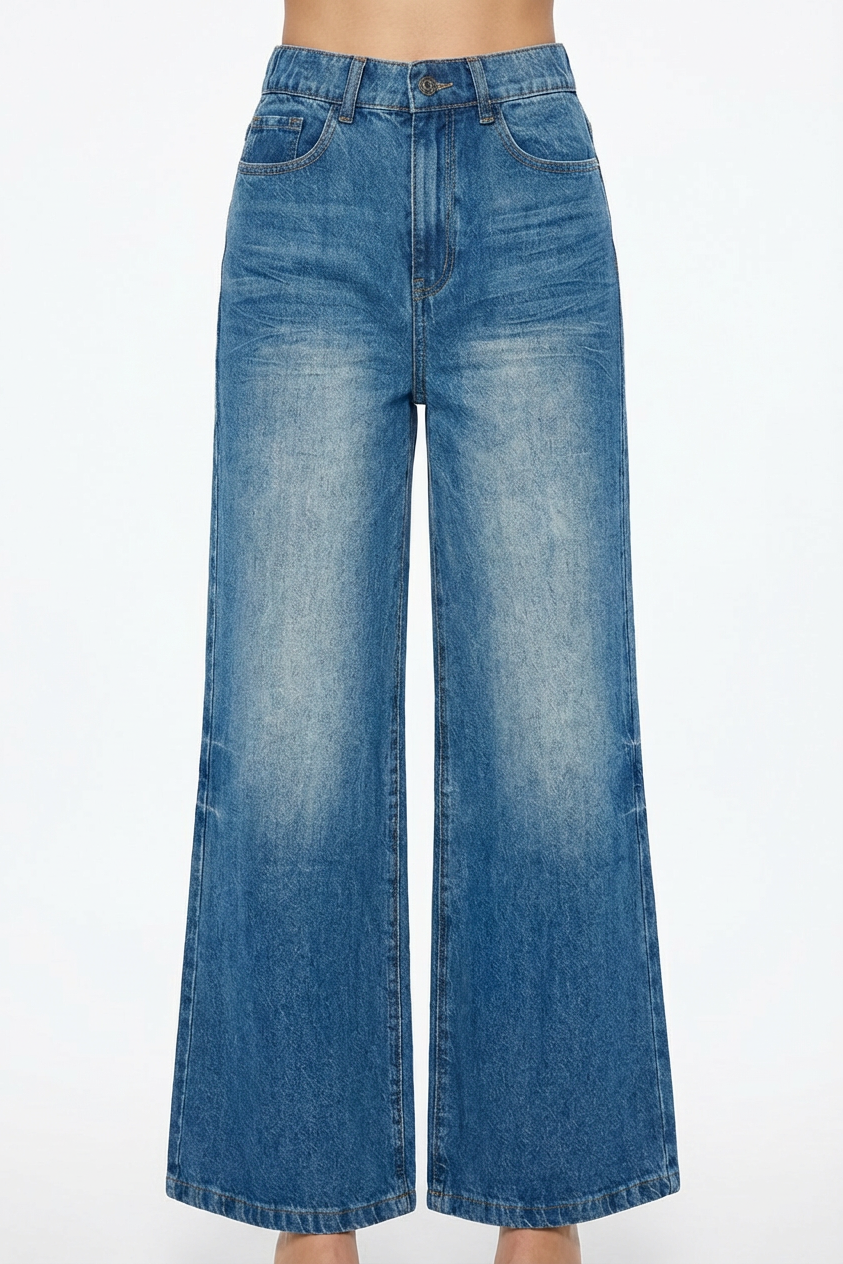 WIDE LEG STRETCH MID-WAIST JEANS