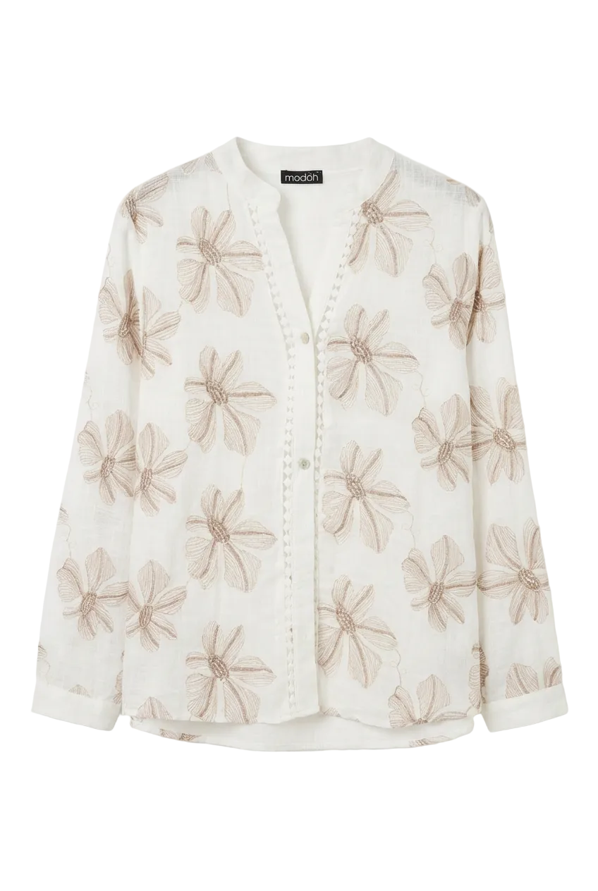 Cotton shirt with floral embroidery