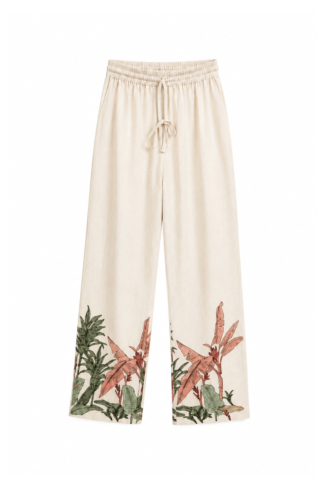Coordinato Pantalone in Cotone con Ricami Tropicali