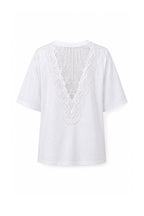 T-Shirt Bianca con Strass e Retro in Pizzo