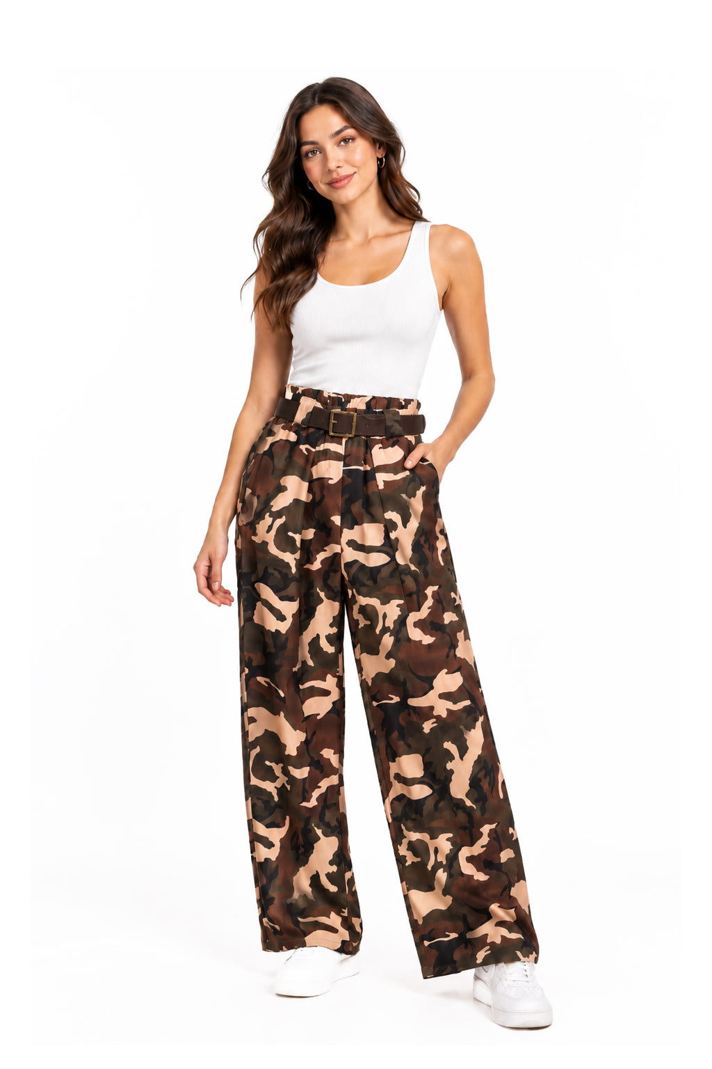 Pantalone Oversize con Motivo Camouflage