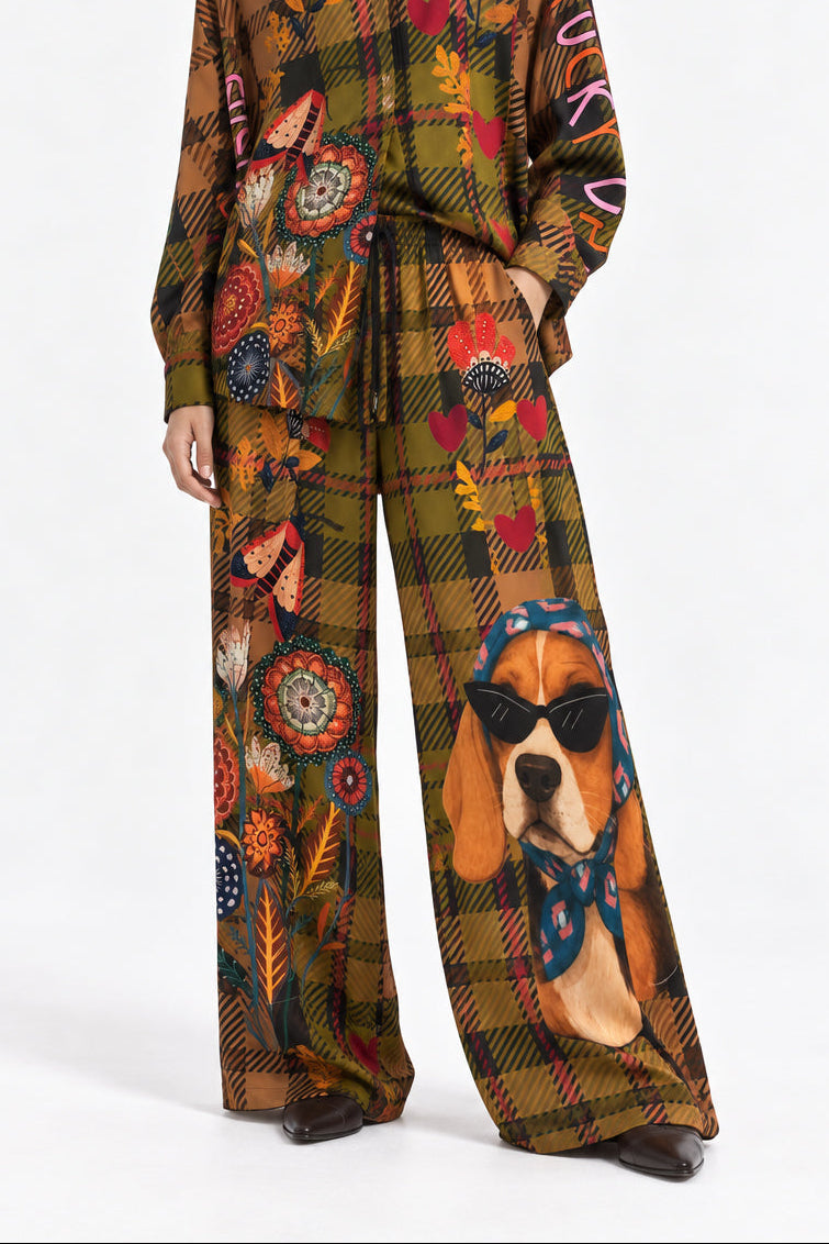 Pantaloni in raso Lucky Club