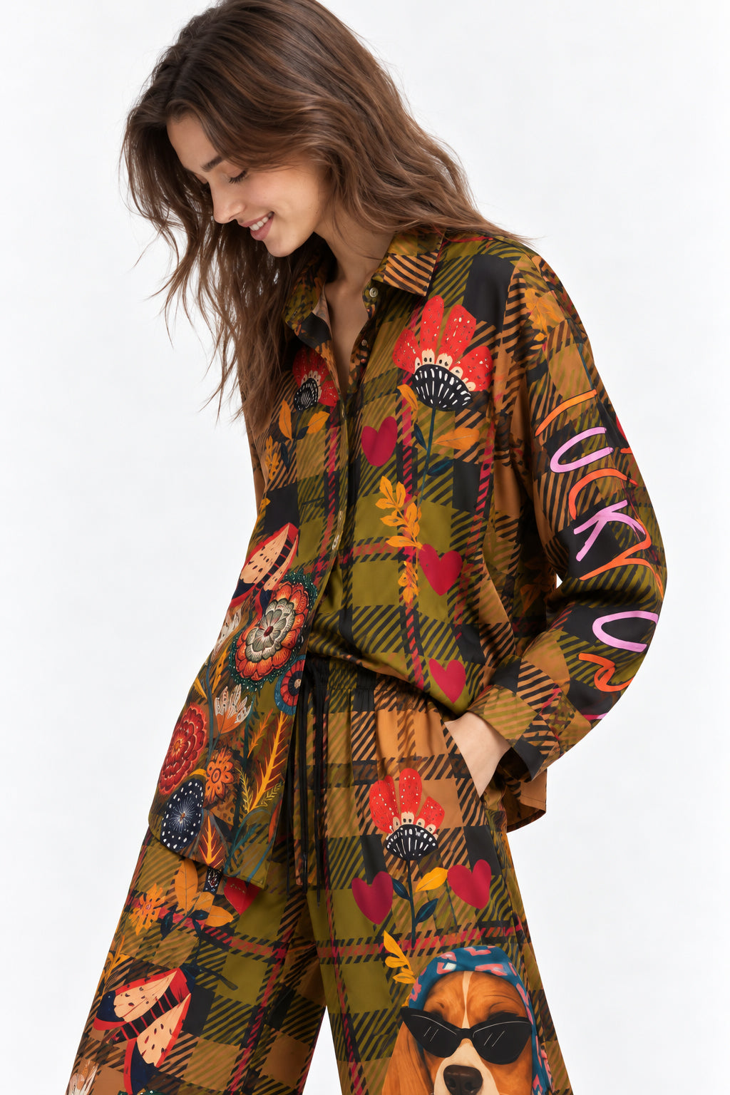 Camicia Over in raso Lucky Club