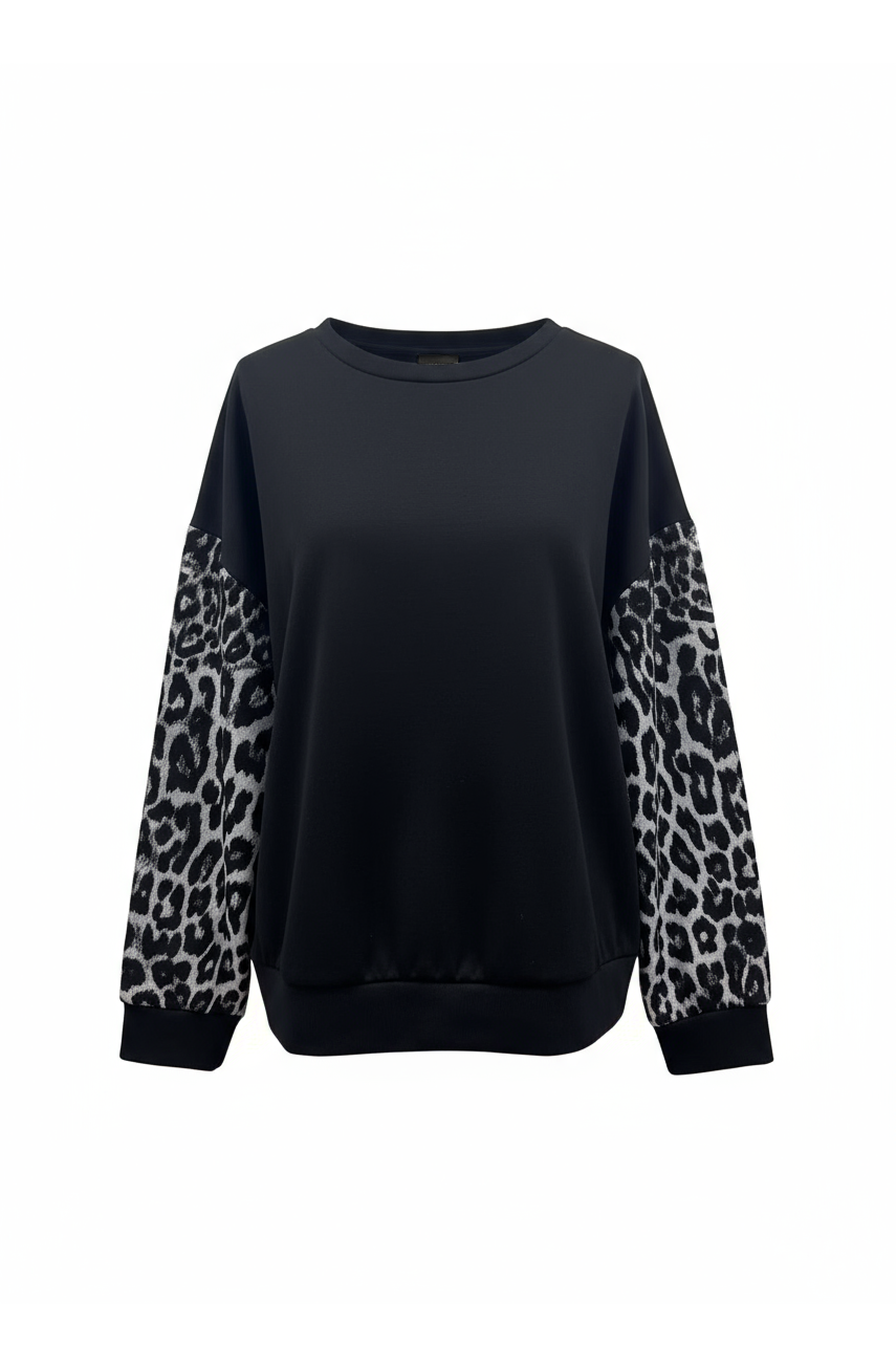 ANIMAL PRINT SLEEVE SWEATSHIRT