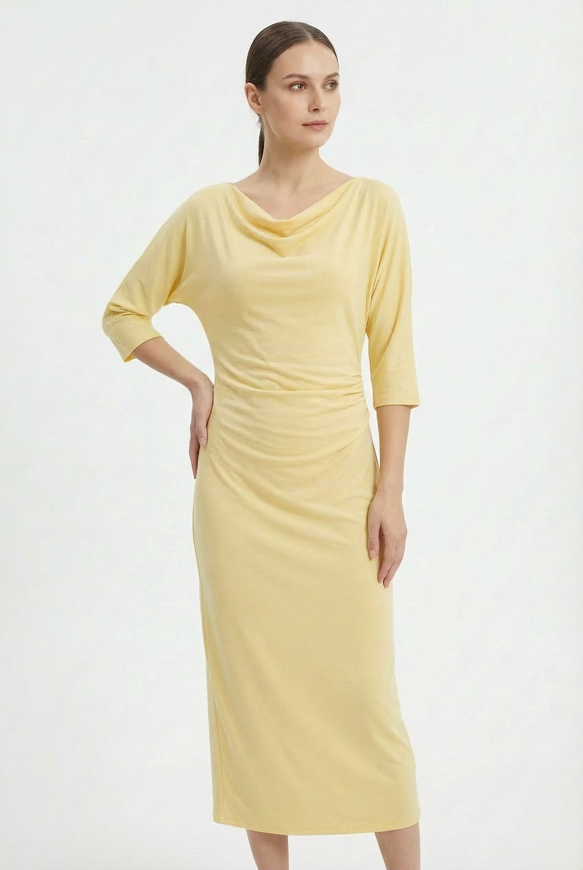 Abito Midi con Drappeggio Laterale
