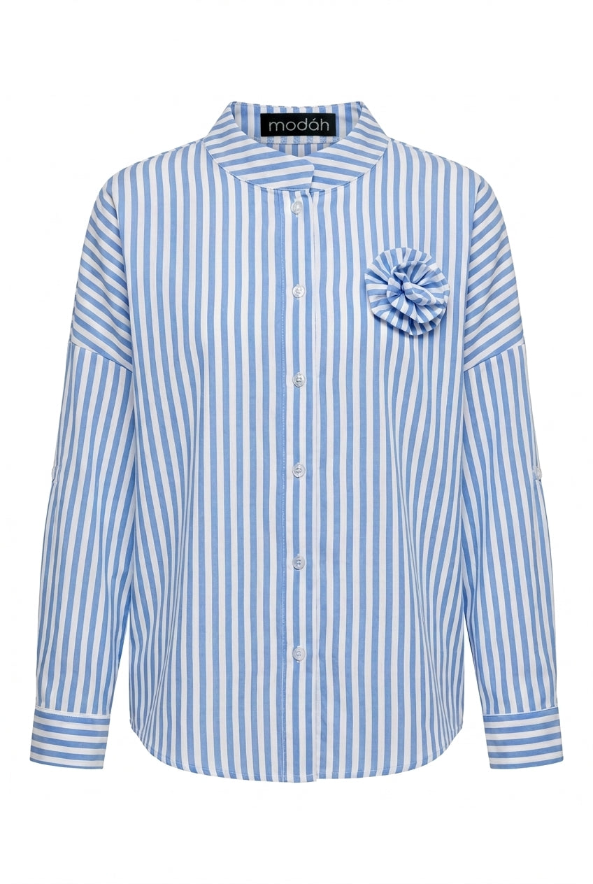 Camicia a Righe con Dettaglio Floreale 3D