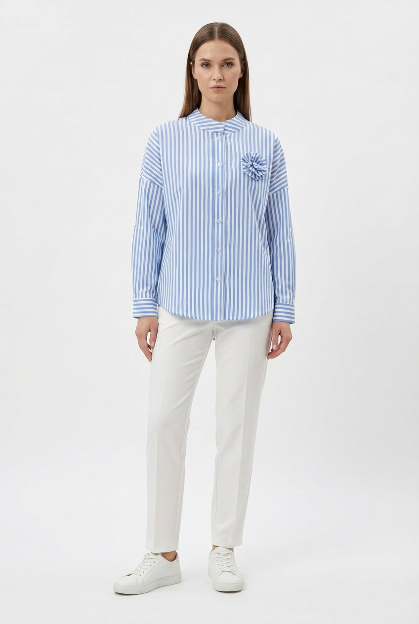 Camicia a Righe con Dettaglio Floreale 3D