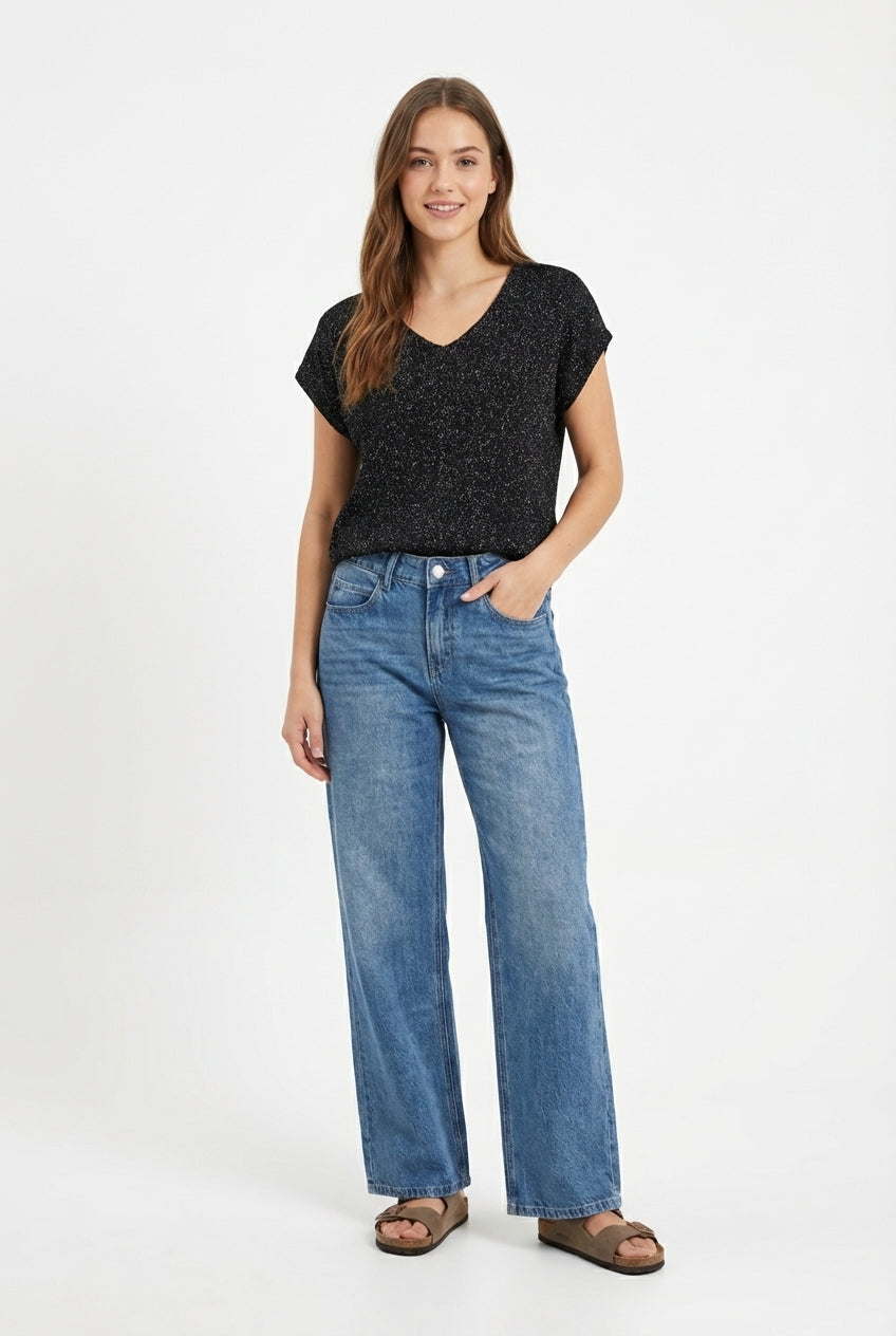 Top in Maglia Lurex con Scollo a V