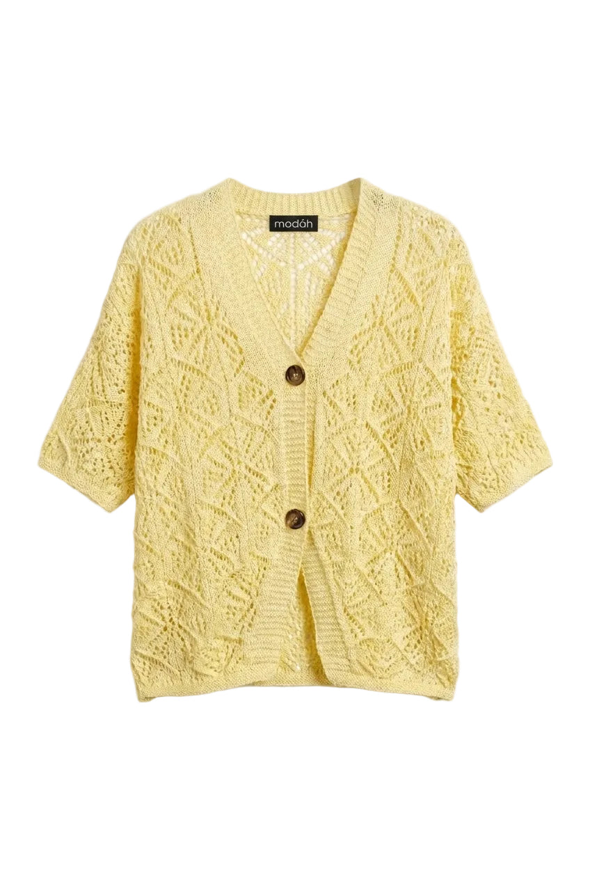 Cardigan Traforato a Maniche Corte GIALLO BURRO
