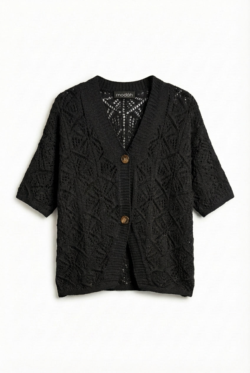 Cardigan Traforato a Maniche Corte
