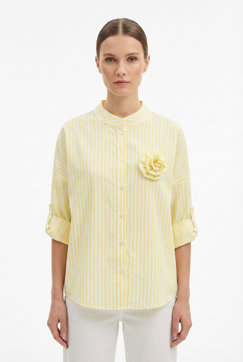 Camicia a Righe con Dettaglio Floreale 3D