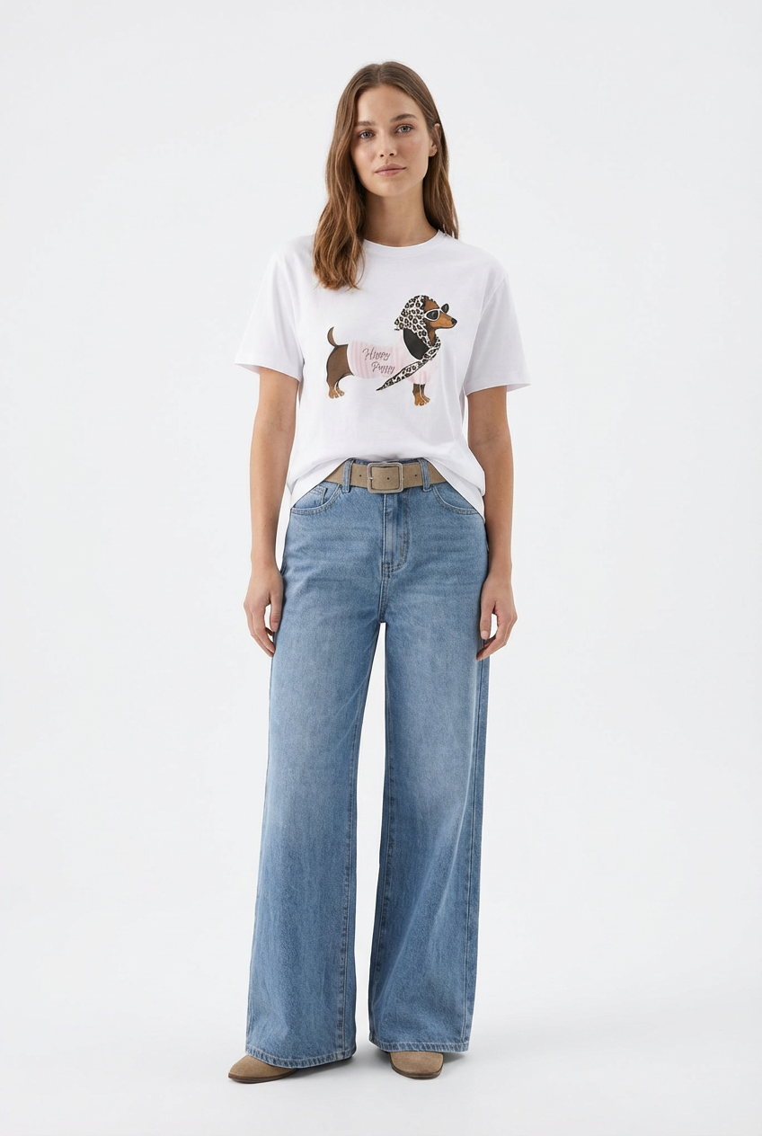 Jeans Wide Leg a Vita Alta con Cintura