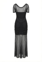 Abito in Tulle Drappeggiato con Spalle Velate