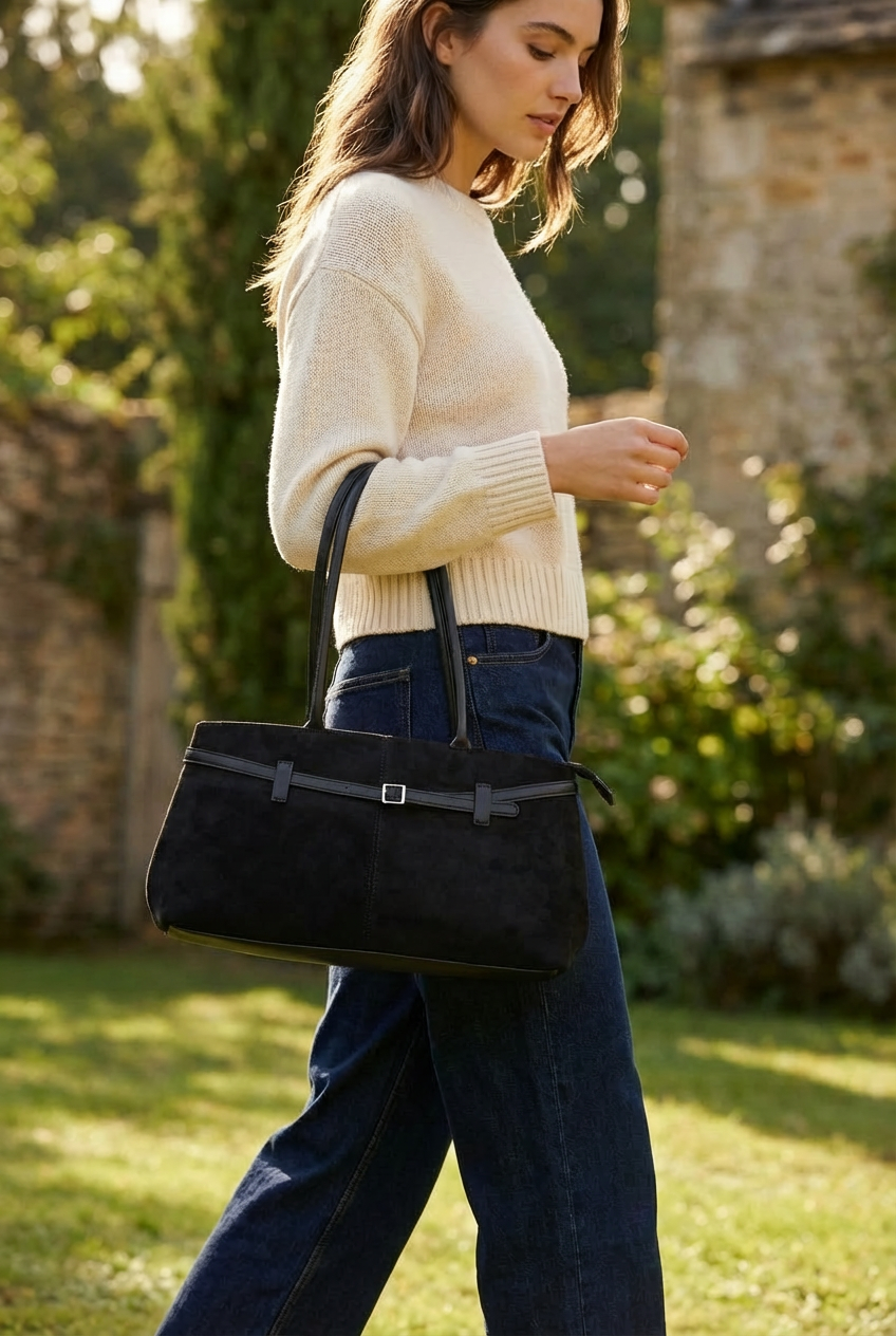 East-West Suede Shoulder Bag