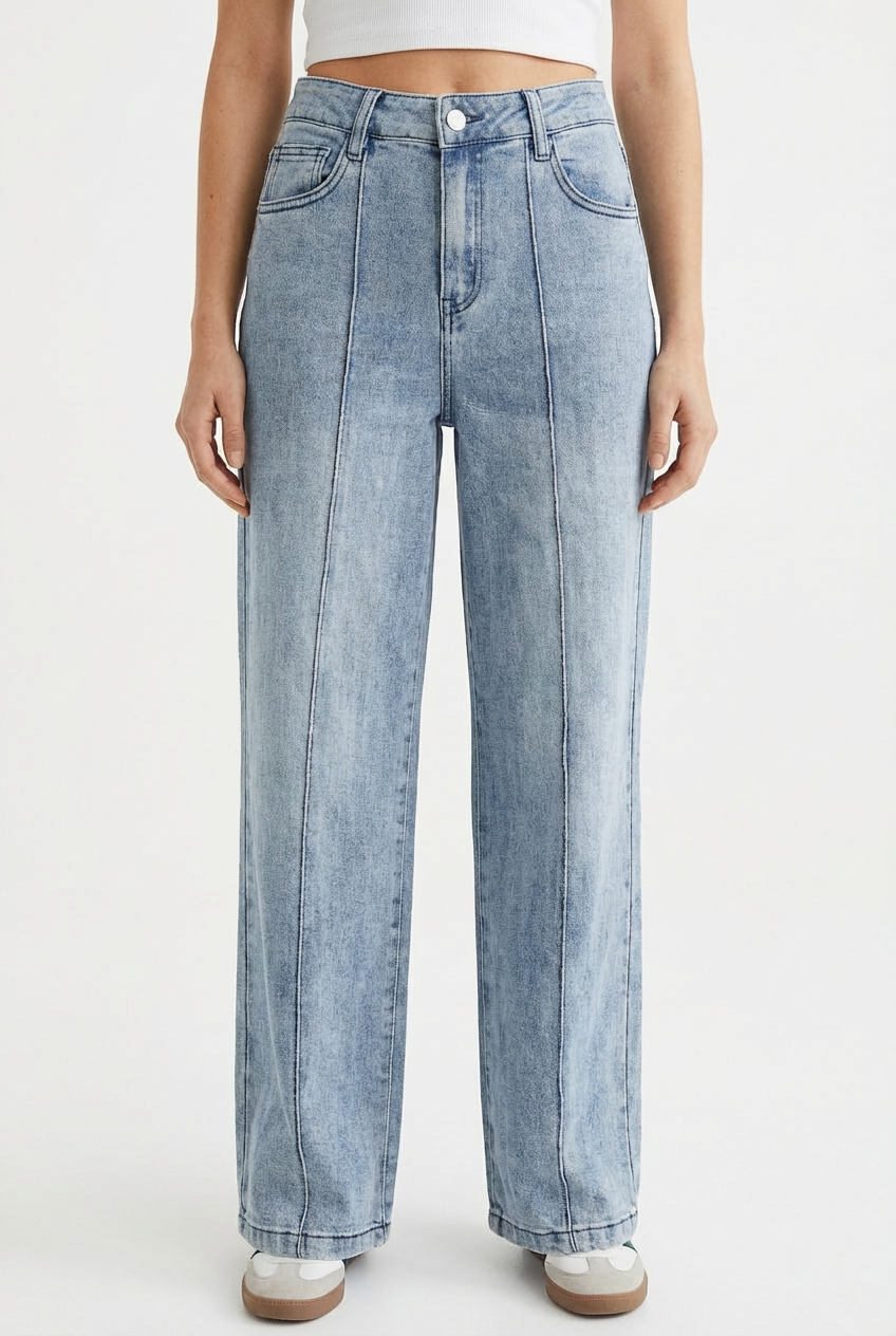 Jeans Wide Leg con Cucitura Frontale