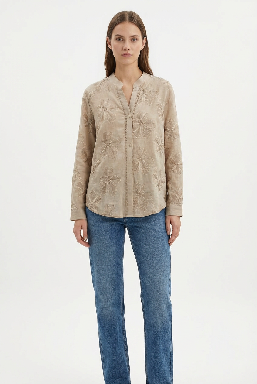 Cotton shirt with floral embroidery