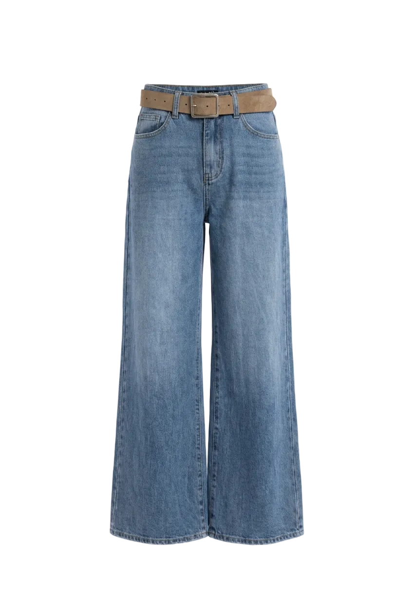 Jeans Wide Leg a Vita Alta con Cintura