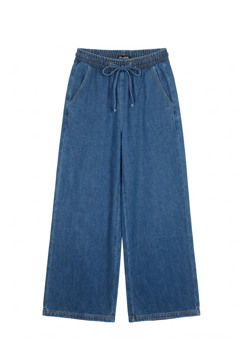 PANTALOINI WIDE LEG DENIM CON ELASTICO IN VITA