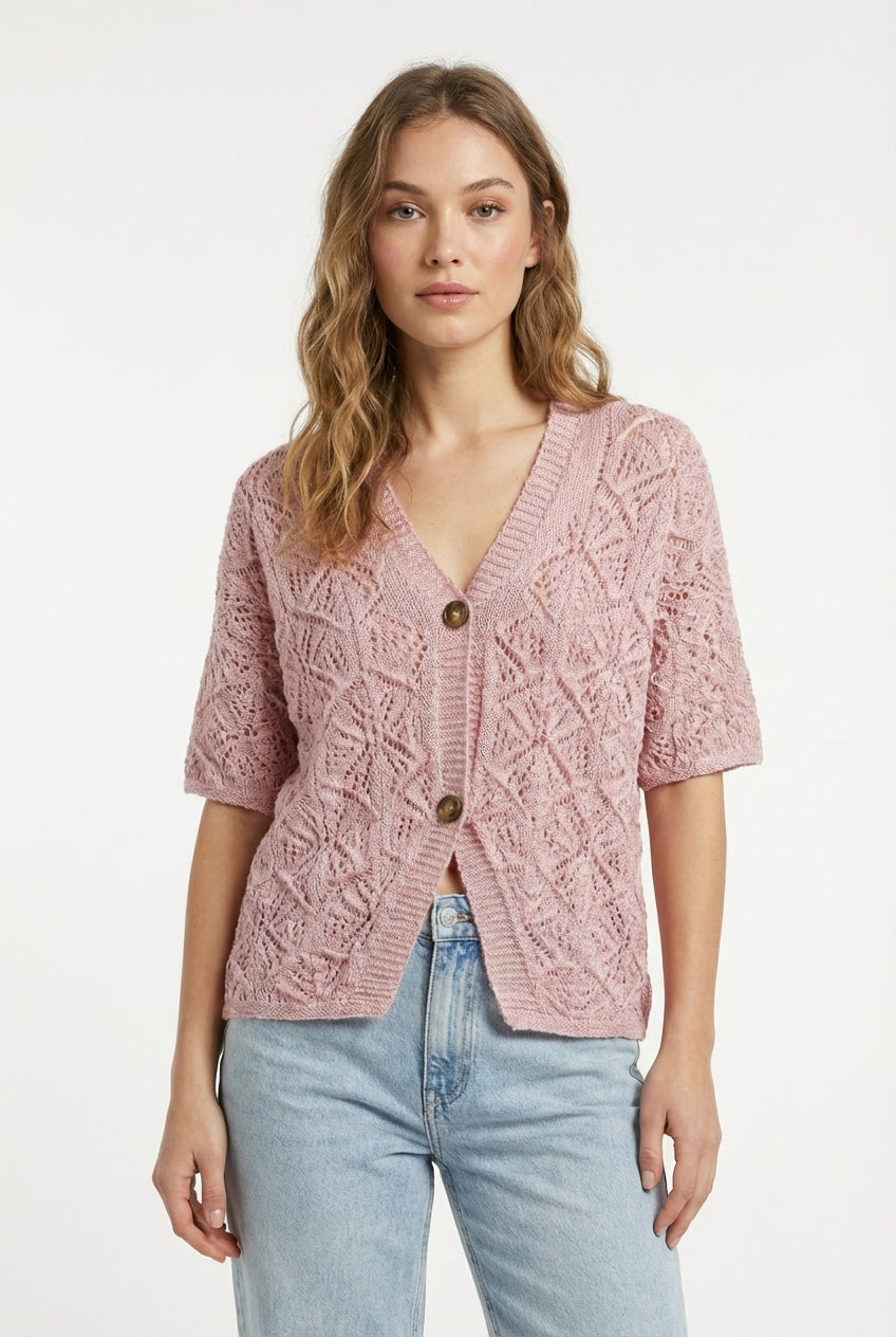 Cardigan Traforato a Maniche Corte