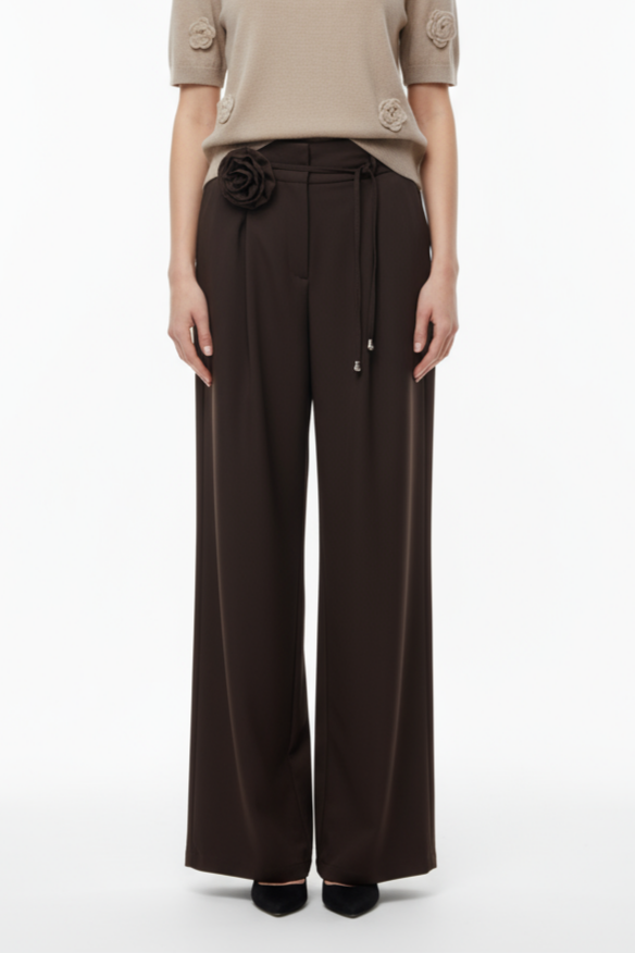 HIGH-WAISTED TROUSERS WITH FLOWER