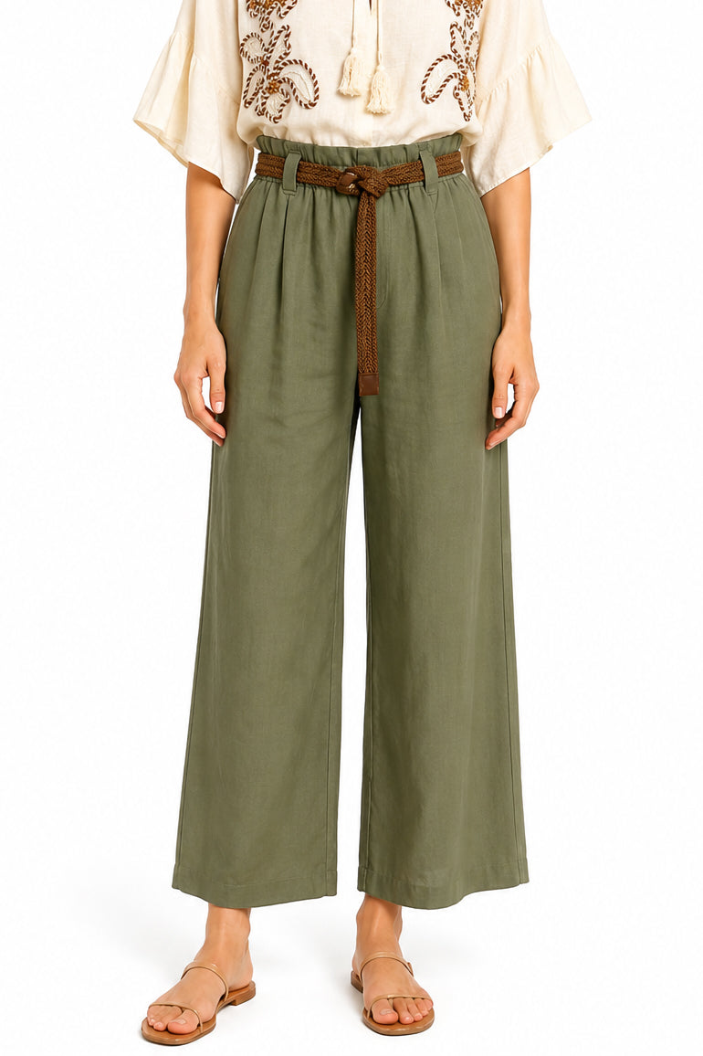 Pantalone a Palazzo misto lino con cintura