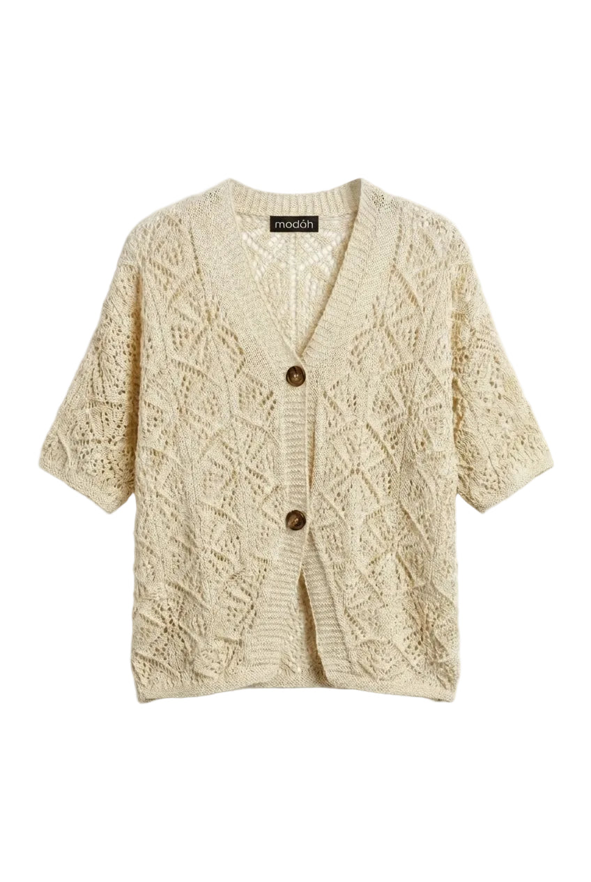Cardigan Traforato a Maniche Corte