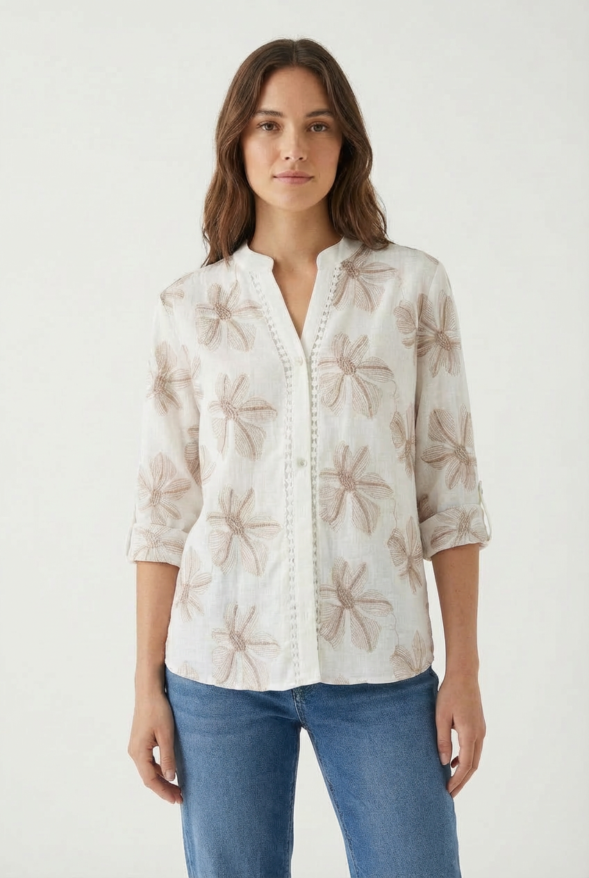 Cotton shirt with floral embroidery