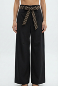 Pantaloni Wide-Leg con Cintura a Contrasto Nero