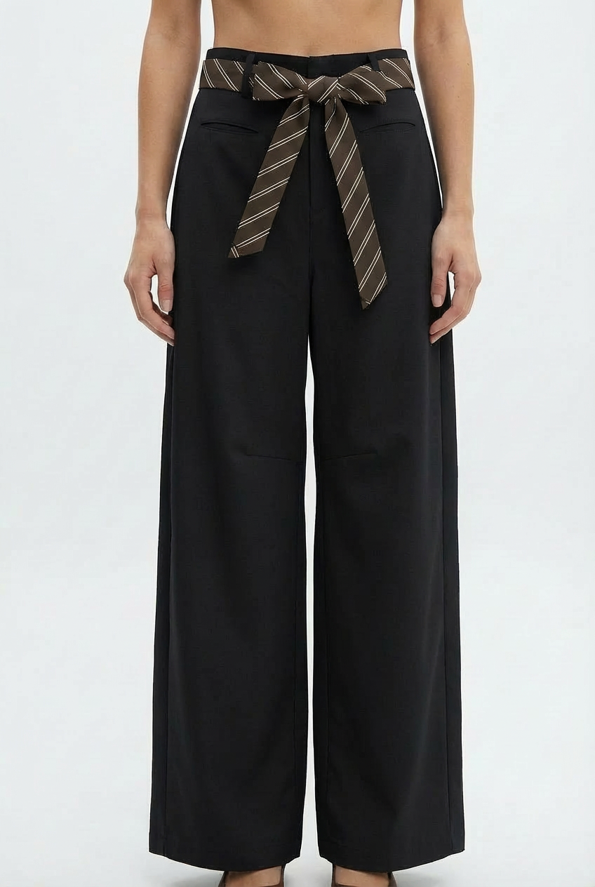 Wide-Leg Trousers with Contrast Belt