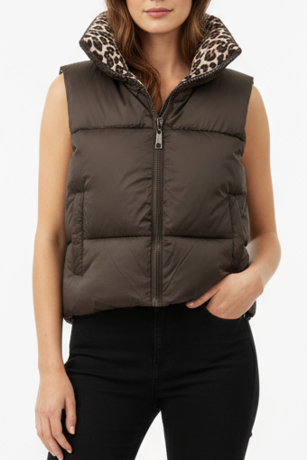DOUBLE-SIDED ANIMAL PRINT PADDED VEST