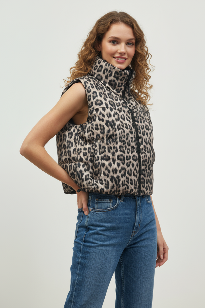 DOUBLE-SIDED ANIMAL PRINT PADDED VEST