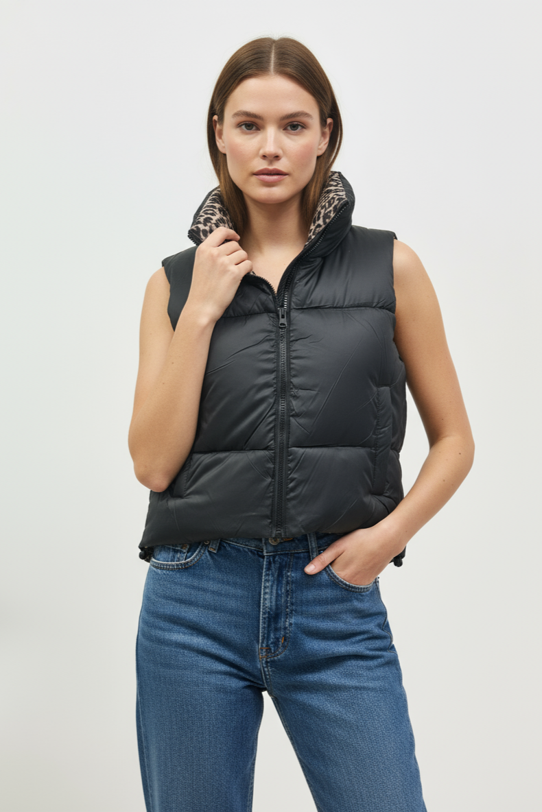 DOUBLE-SIDED ANIMAL PRINT PADDED VEST