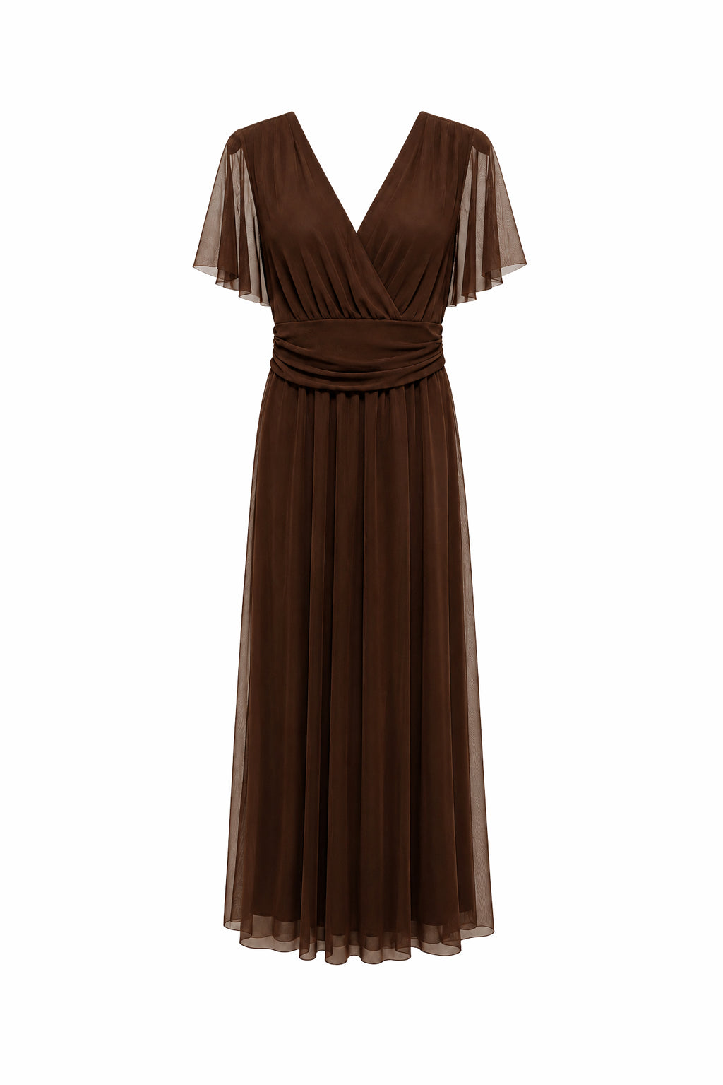 Elegante Abito Lungo in Tulle con Scollo a V