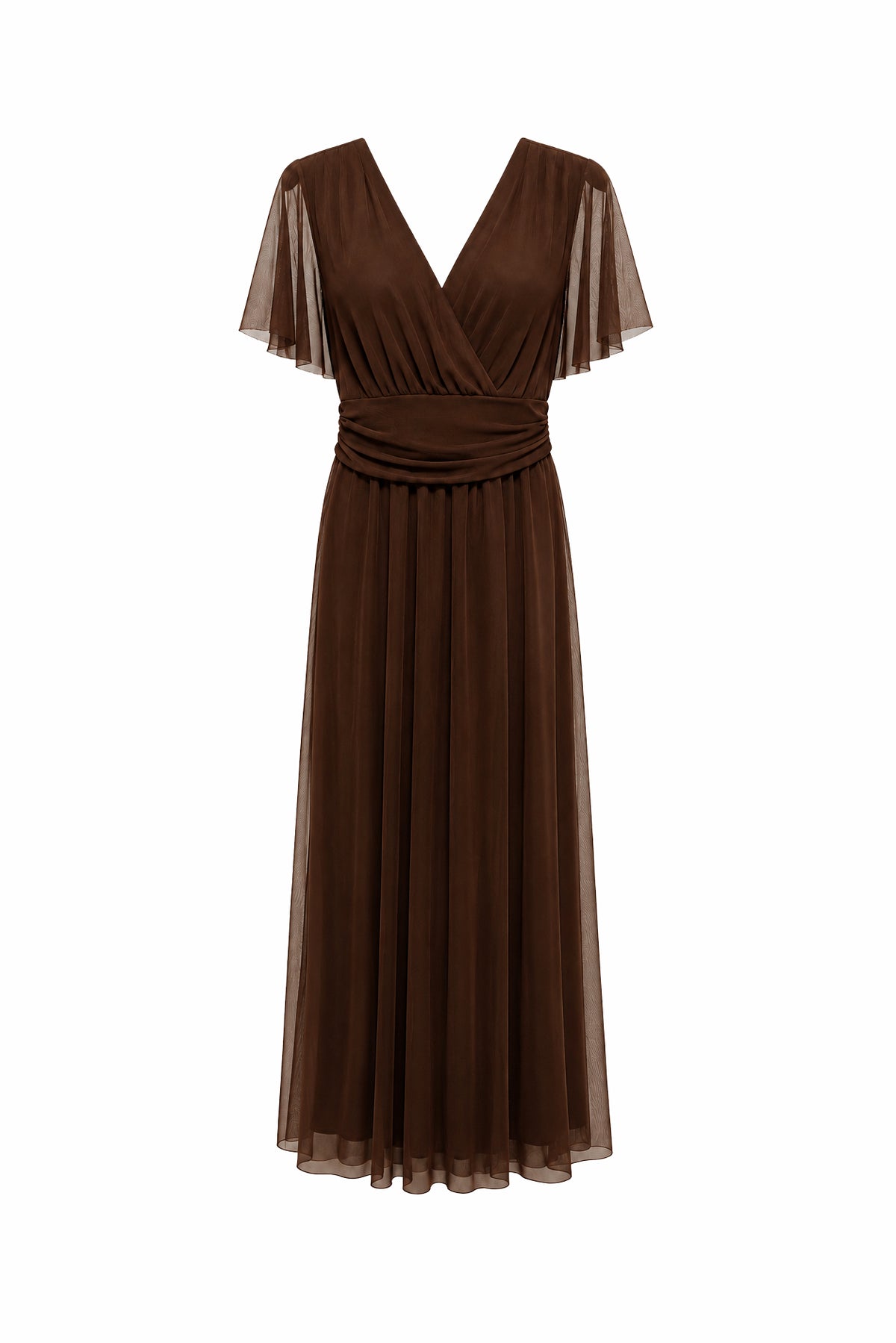 Elegante Abito Lungo in Tulle con Scollo a V
