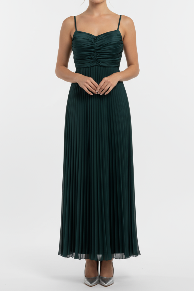 PLEATED DRESS WITH BOW