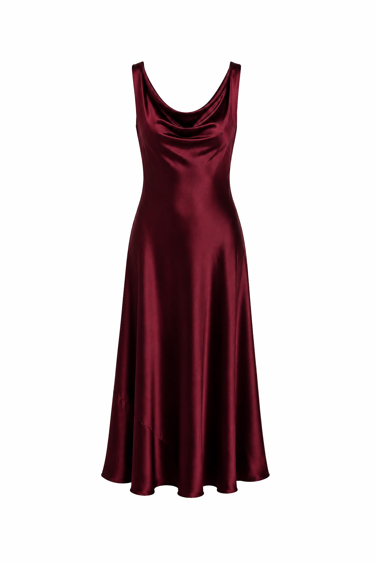 Abito Midi in Raso con Scollo Drappeggiato