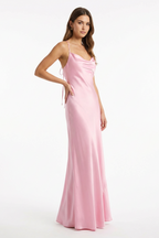 Abito Lungo Satin con Scollo Drappeggiato