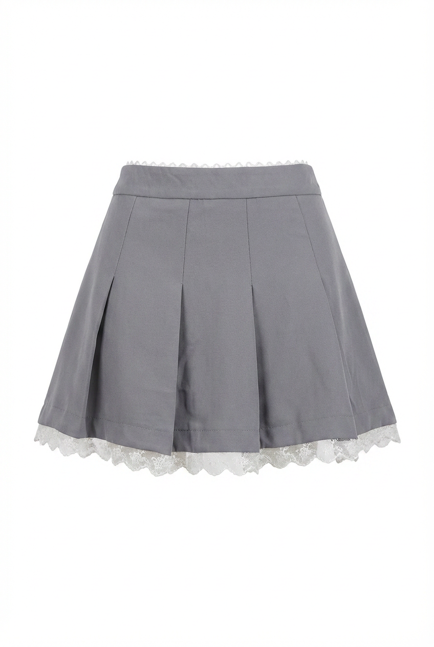 Minigonna-Pantalone Plissè con Orlo in Pizzo Macramè