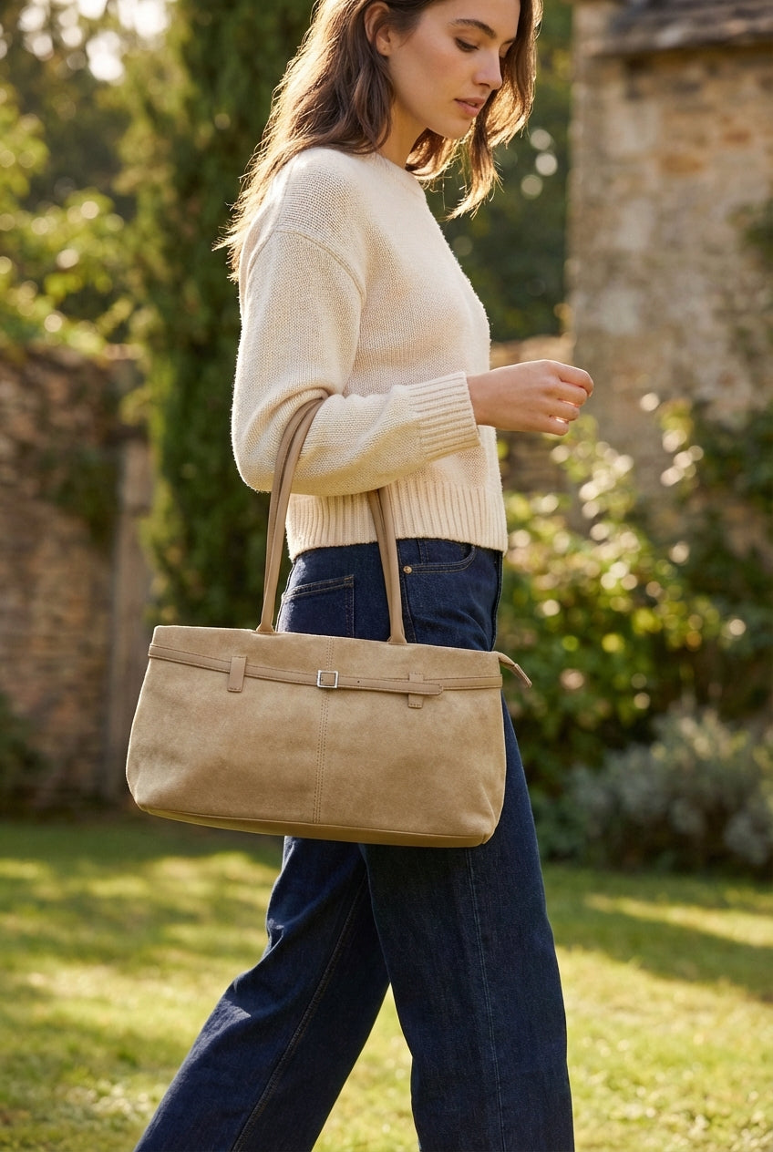 East-West Suede Shoulder Bag
