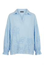 Blusa Relaxed Fit con Ricami Floreali in Rilievo