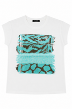 T-shirt con Mix di Stampe Animalier e Foil Argento
