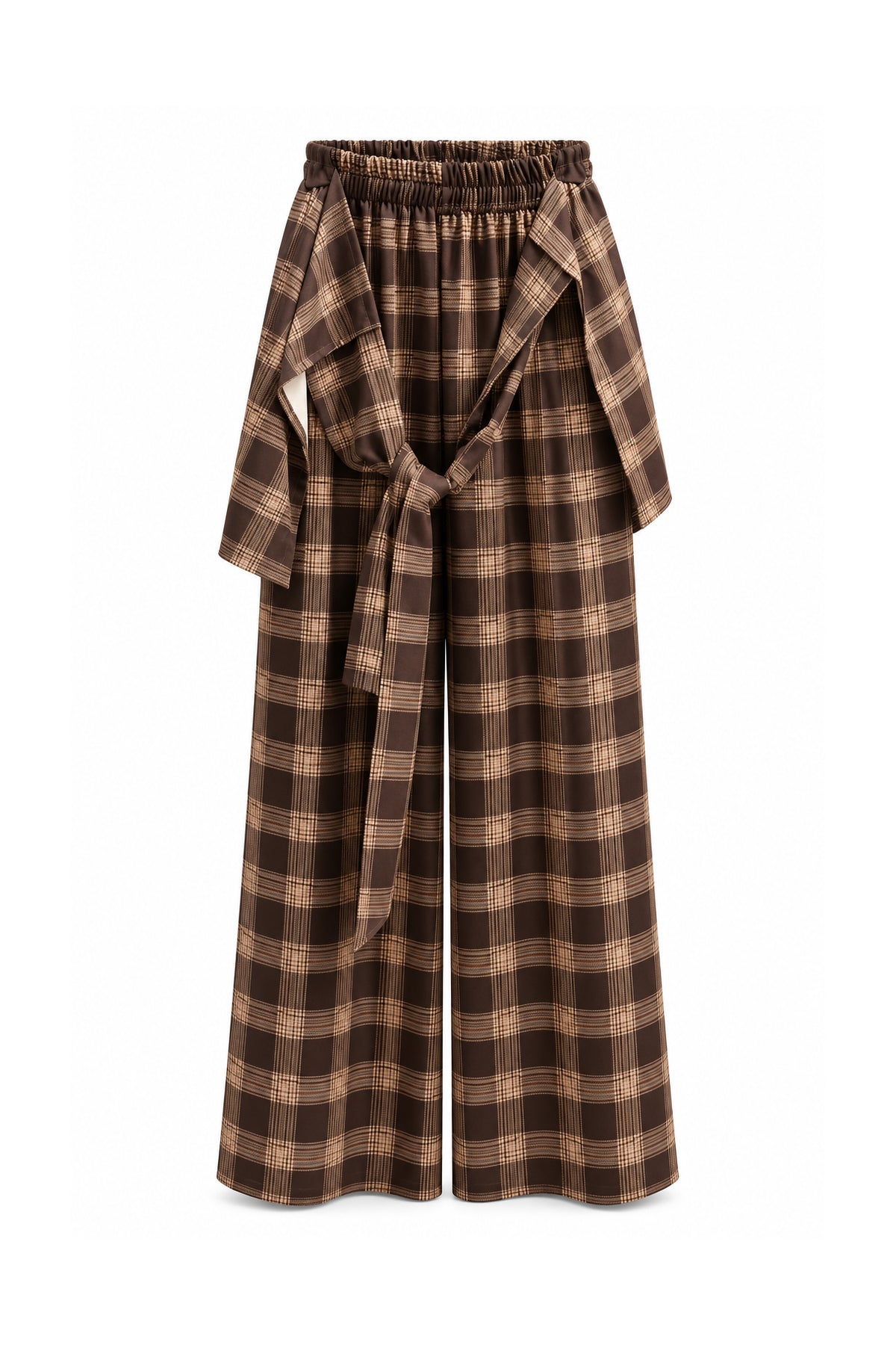 Pantaloni Ampi a Quadri con Nodo