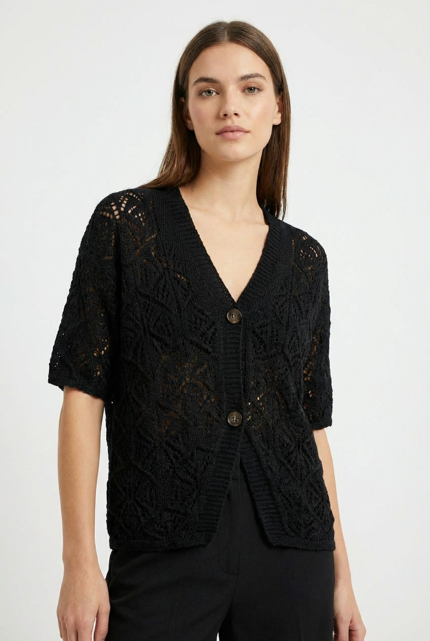 Cardigan Traforato a Maniche Corte