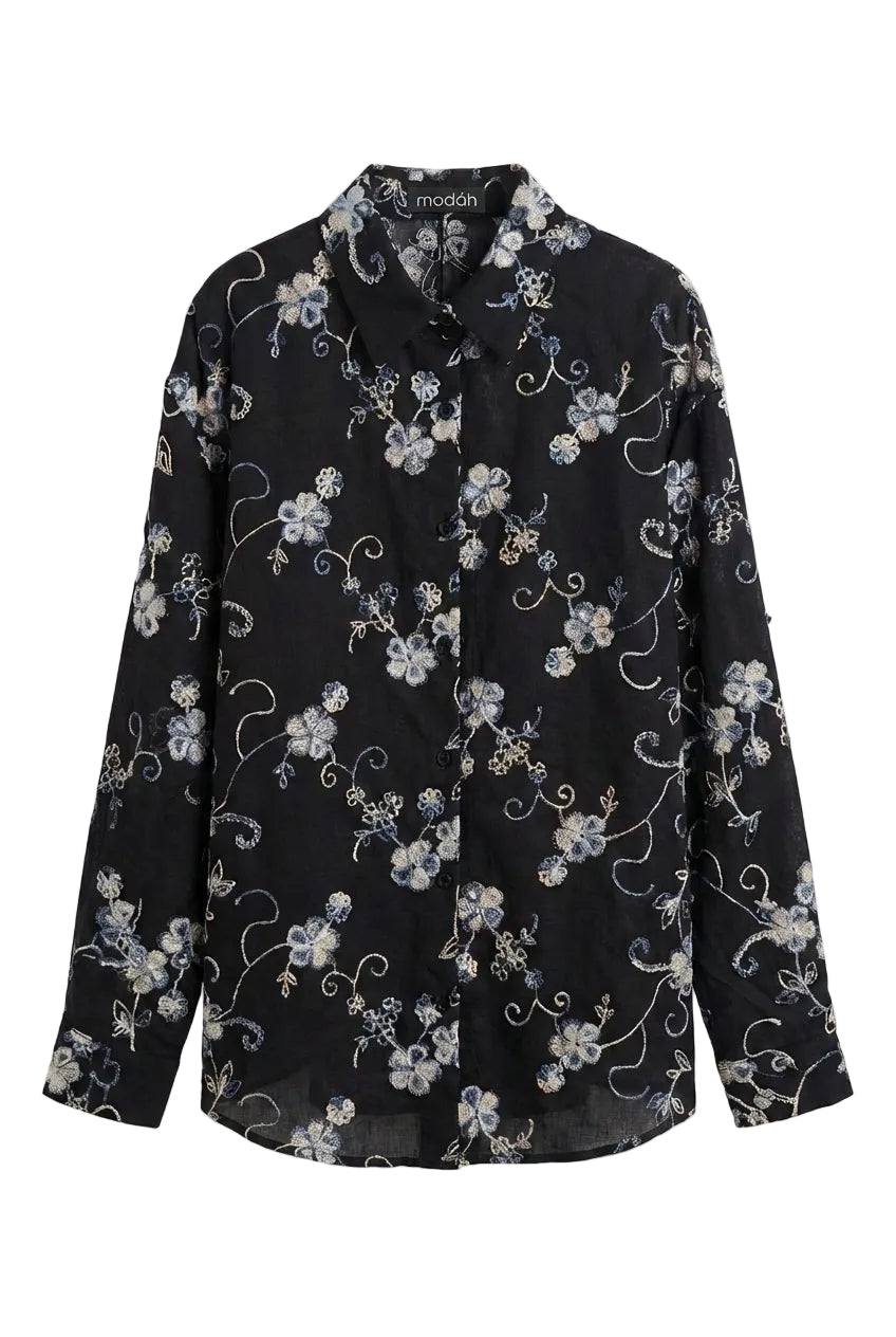 Camicia in Cotone Ricamata a Fiori